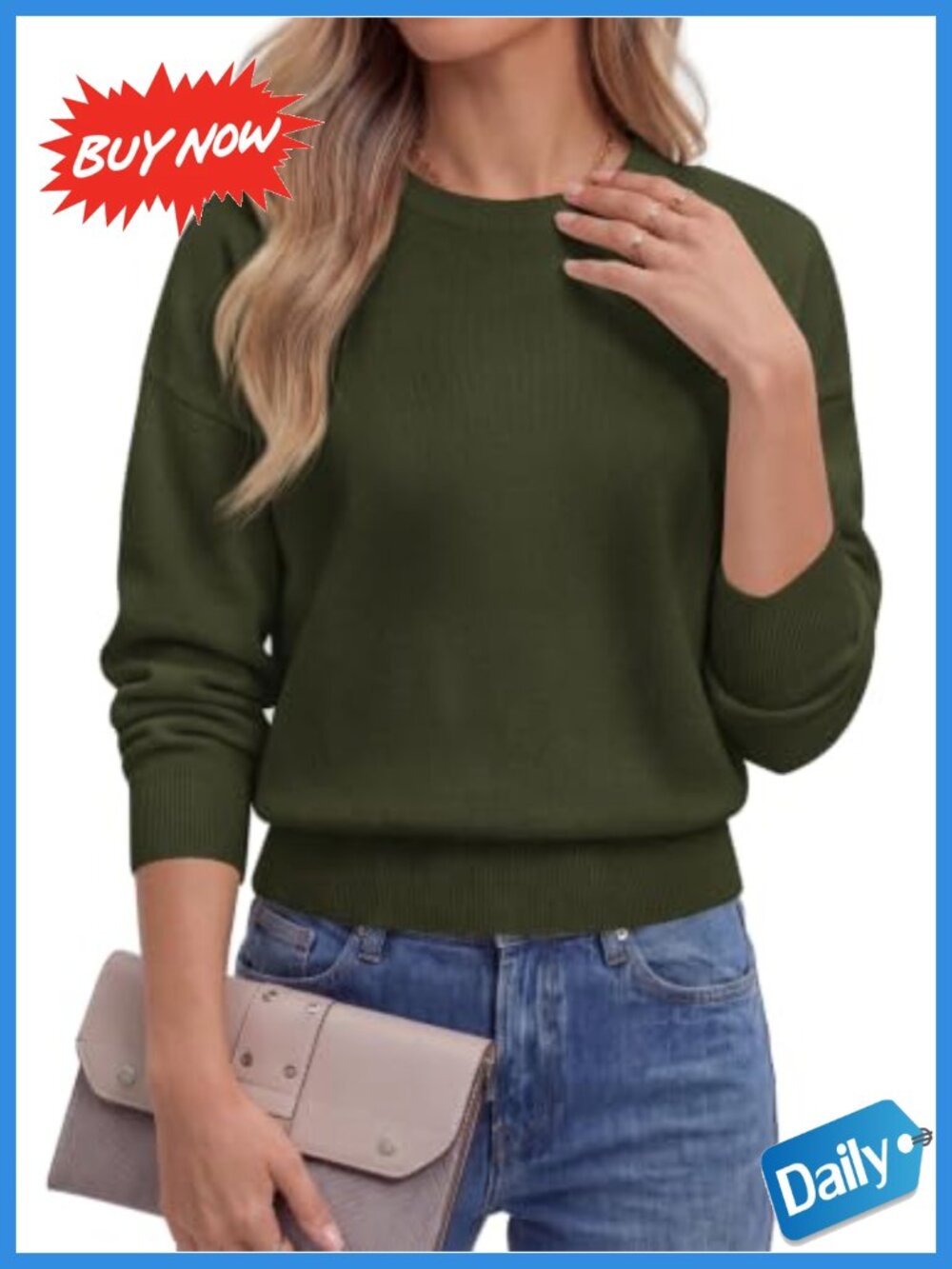 Womens Crewneck Long Sleeve Knit Pullover Sweater Lightweight